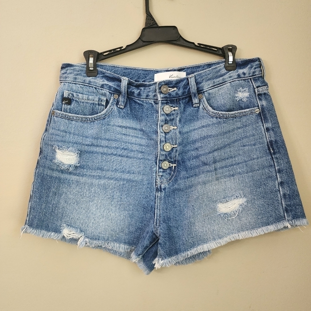 KanCan Blue Denim Jeans Women Size L  distressing Button Fly Cotton High Rise